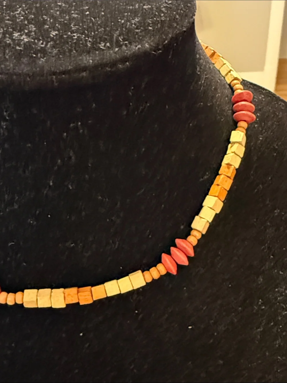 Vintage Boho Brown Orange Red Beaded Choker Collar Statement Necklace
